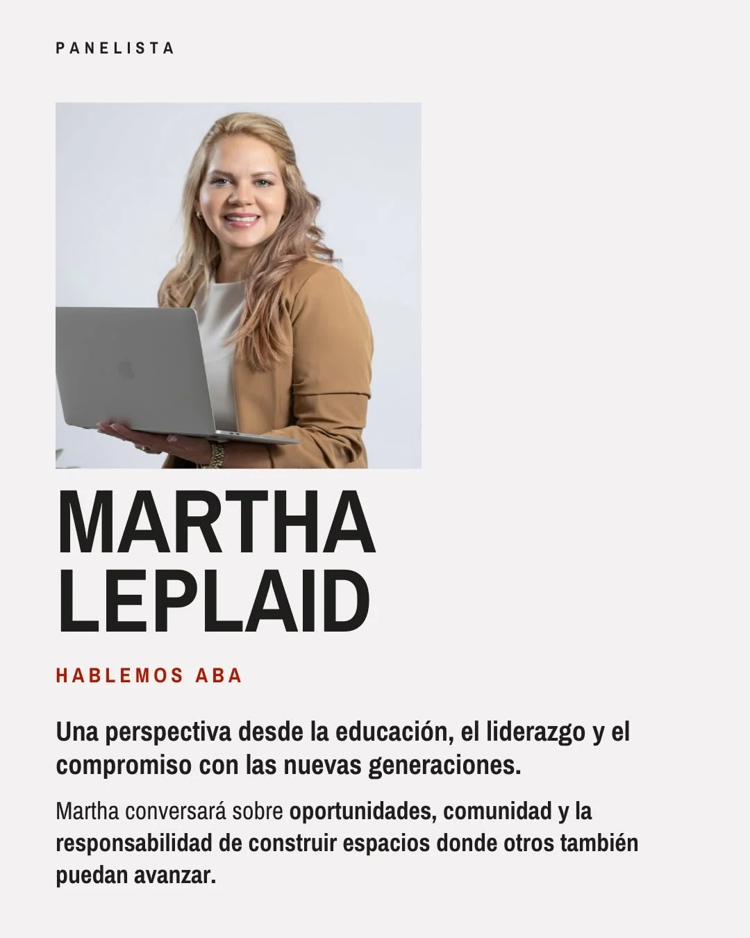 Official event profile of panelist Martha Leplaid of Hablemos ABA